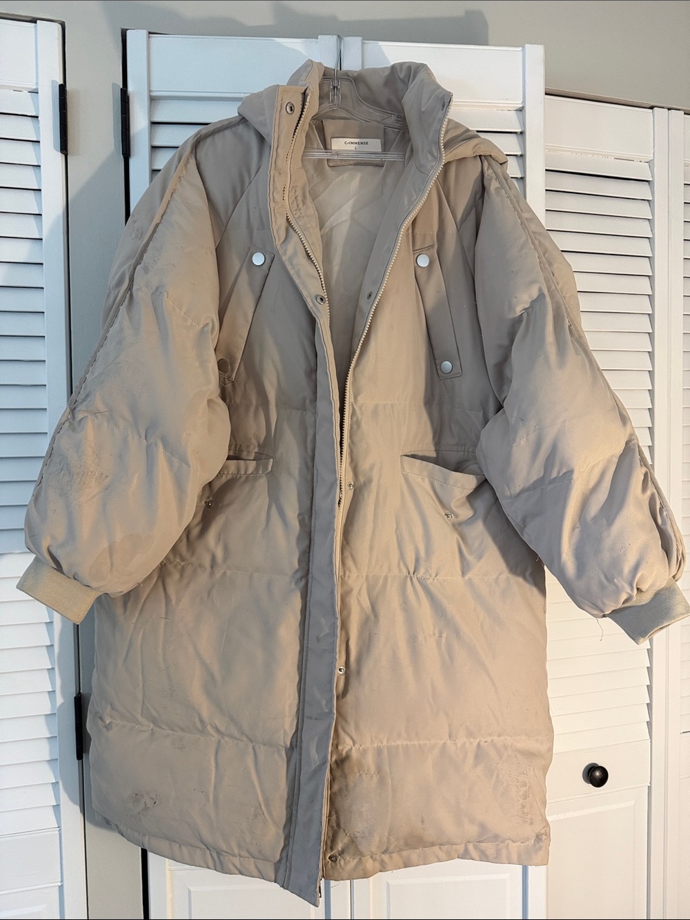 Commense Beige Oversized Hooded Puffer Coat